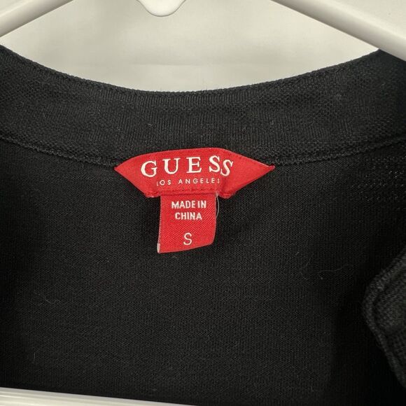 Womens Guess Black Marie Polo Pocket Tee Shirt S Y2K Style Embroidered Logo - Picture 3 of 10